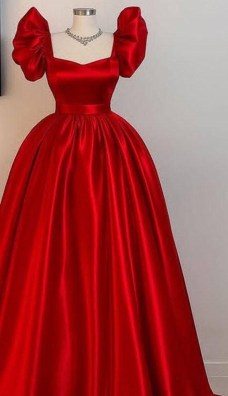 Lush & Loop Royal Teal Samose Satin Puff-Sleeve Evening Gown