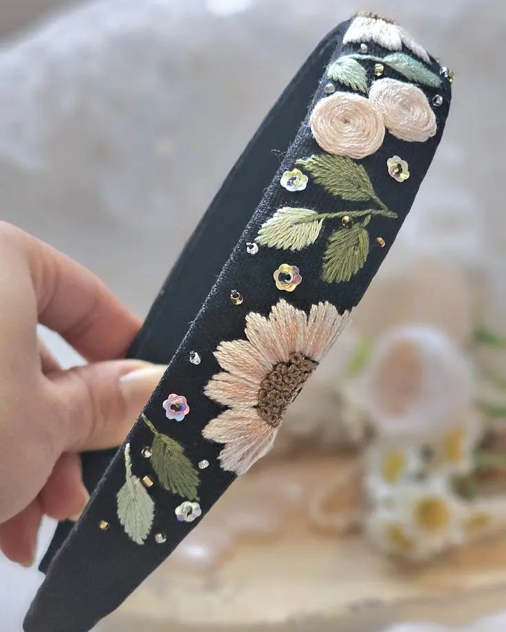 Lush & Loop Floral Embroidered Hairband – Chic Handcrafted Headpiece - Lush and Loop