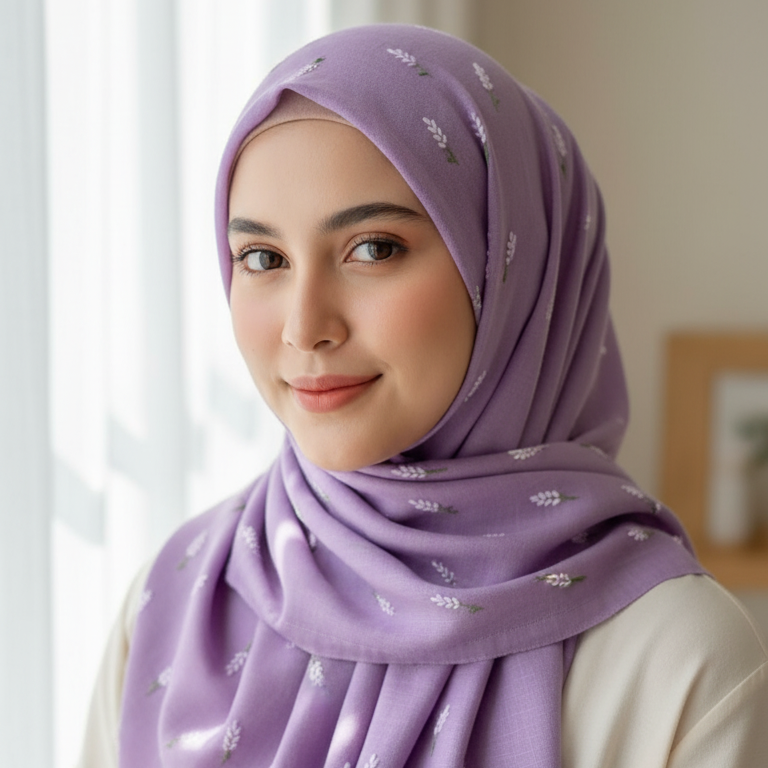 Lush and Loop Handcrafted Floral Embroidered Chiffon Scarf / Hijab