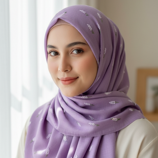 Lush and Loop Handcrafted Floral Embroidered Chiffon Scarf / Hijab