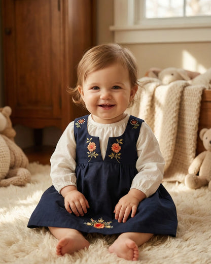 Premium Embroidered Baby Pinafore Dress with Inner Top - Lush and Loop