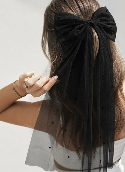 The Dreamy Tulle Veil Bow Clip with pearls__Lush and loop - Lush and Loop