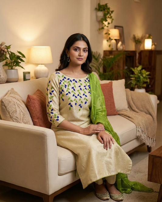 Lush and loop Unstitched Embroidered  Dress – 2pc Winter Set