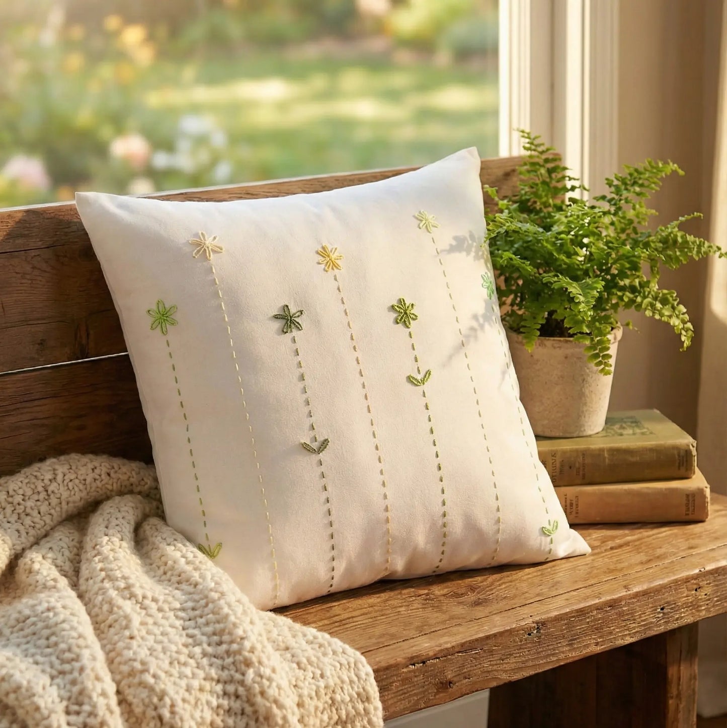 Lush and Loop Embroidered Cushion – Decorative Pillow for Home - Lush and Loop