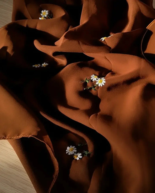 Lush and Loop Handcrafted Floral Embroidered Chiffon Scarf / Hijab - Lush and Loop