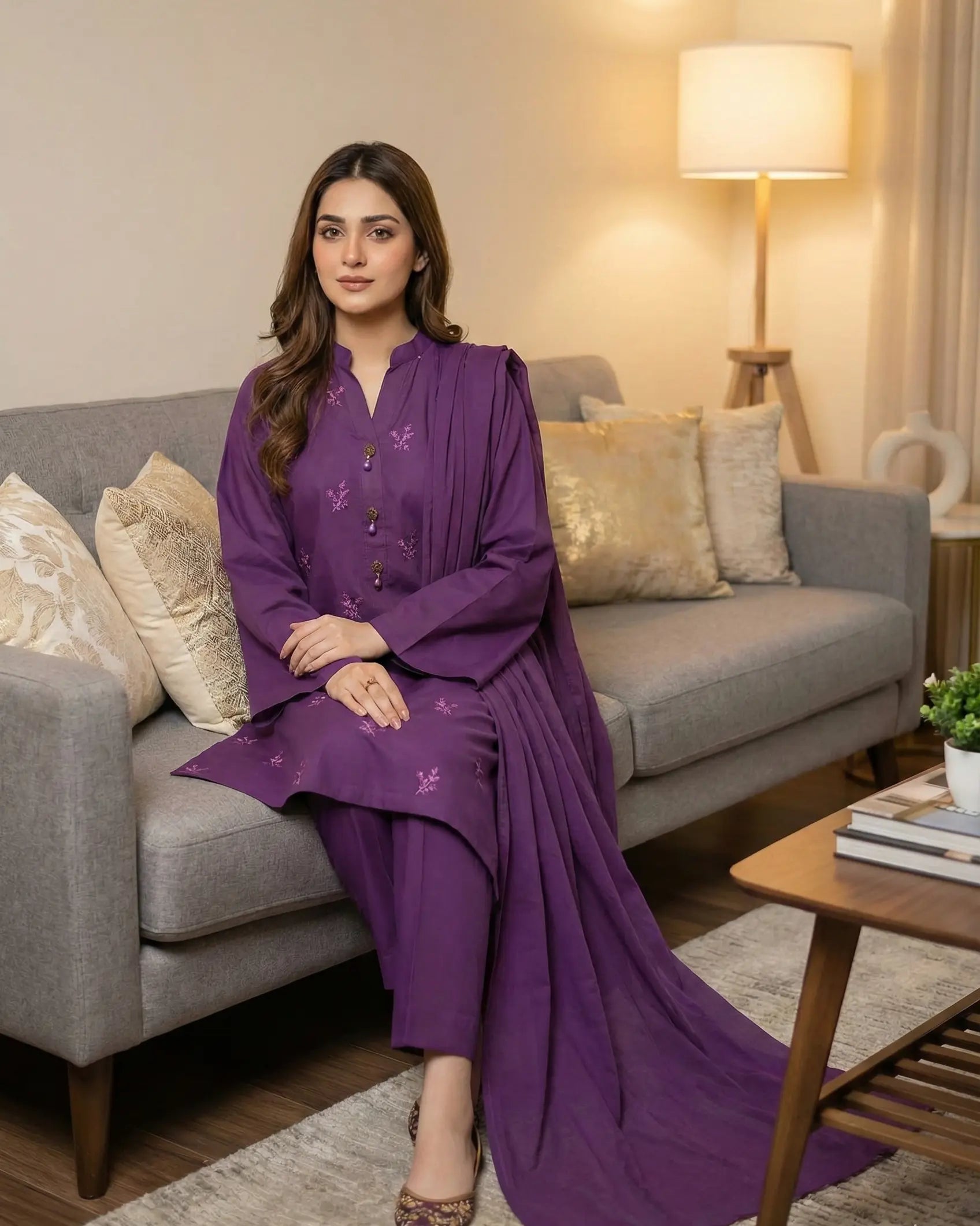 Lush and loop Unstitched Embroidered  Dress – 2pc Winter Set - Lush and Loop