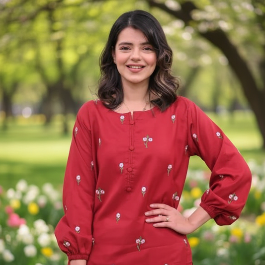 Lush and loop Unstitched Embroidered  Dress – 2pc Winter Set