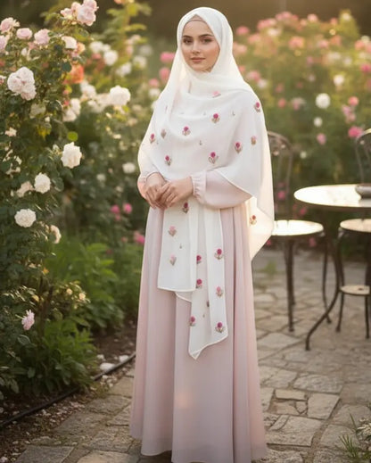 Lush and Loop Handcrafted Floral Embroidered Chiffon Scarf / Hijab - Lush and Loop