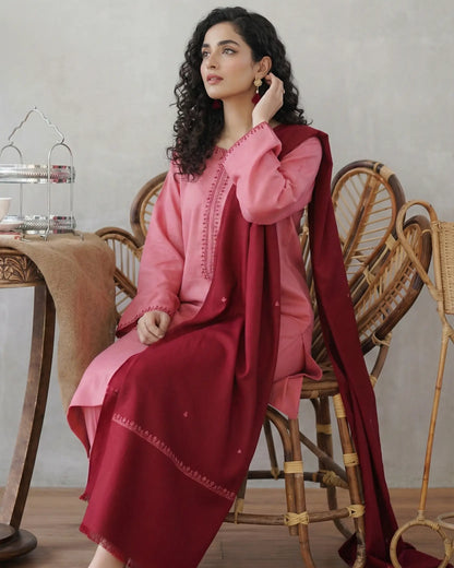 Lush and loop Unstitched Embroidered  Dress – 2pc Winter Set - Lush and Loop