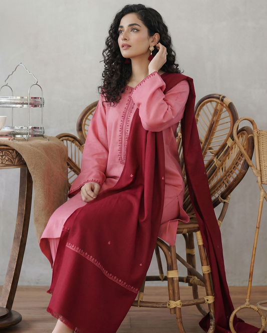 Lush and loop Unstitched Embroidered  Dress – 2pc Winter Set