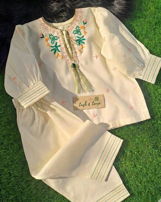 Hand-Embroidered  Kurta Set for Girls