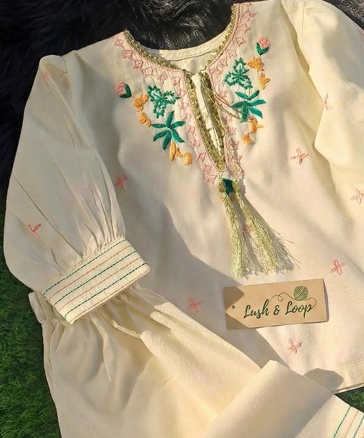 Hand-Embroidered  Kurta Set for Girls - Lush and Loop