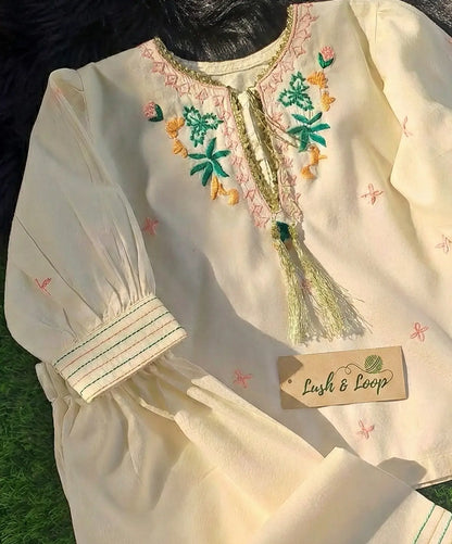Hand-Embroidered  Kurta Set for Girls - Lush and Loop