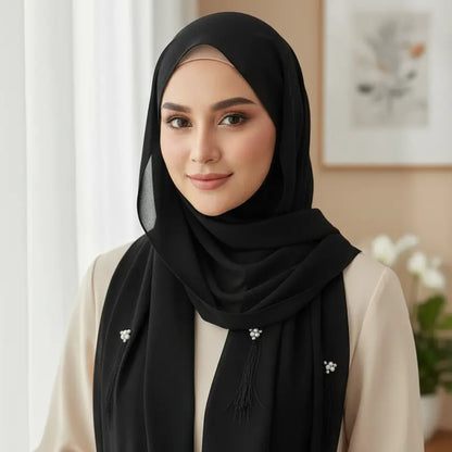 Lush and Loop Embroidered Hijab – Elegant, Lightweight & Modest Fashion - Lush and Loop