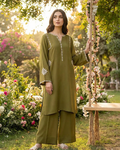 Lush and loop Unstitched Embroidered  Dress – 2pc Winter Set - Lush and Loop