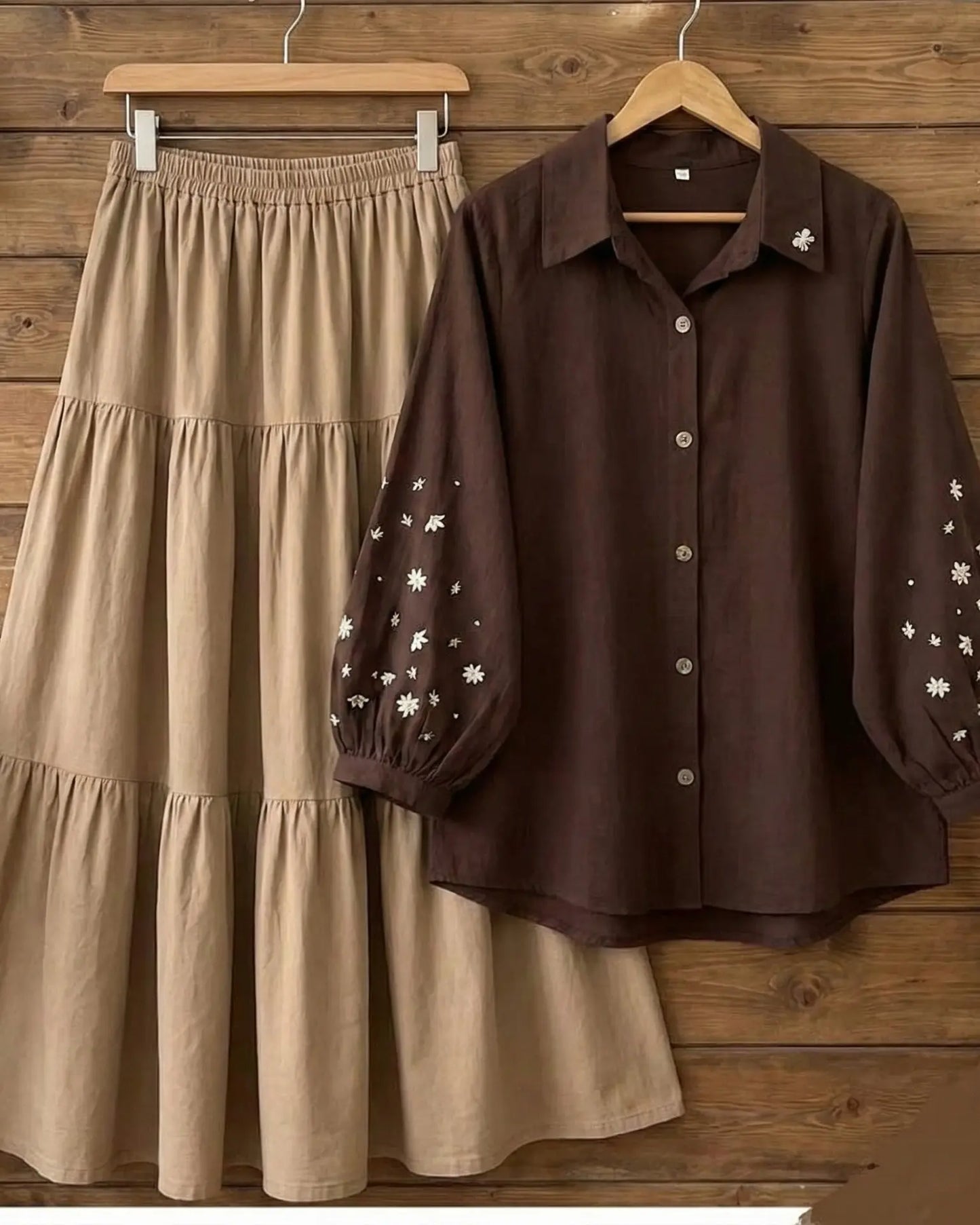 Premium Cotton Floral Embroidered Top & Flared Skirt Set - Lush and Loop