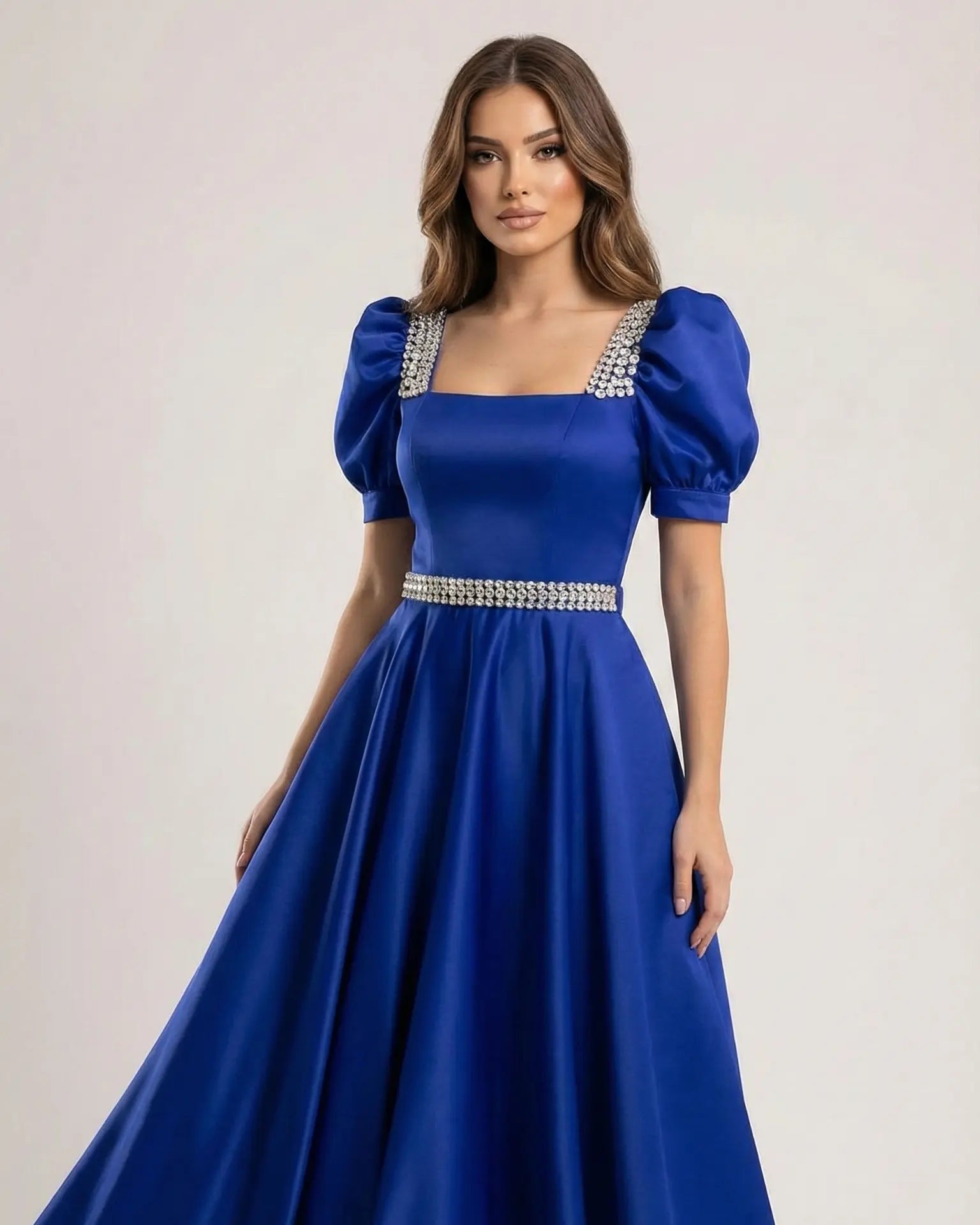 Samose Crystal-Embellished Puff Sleeve Gown - Lush and Loop