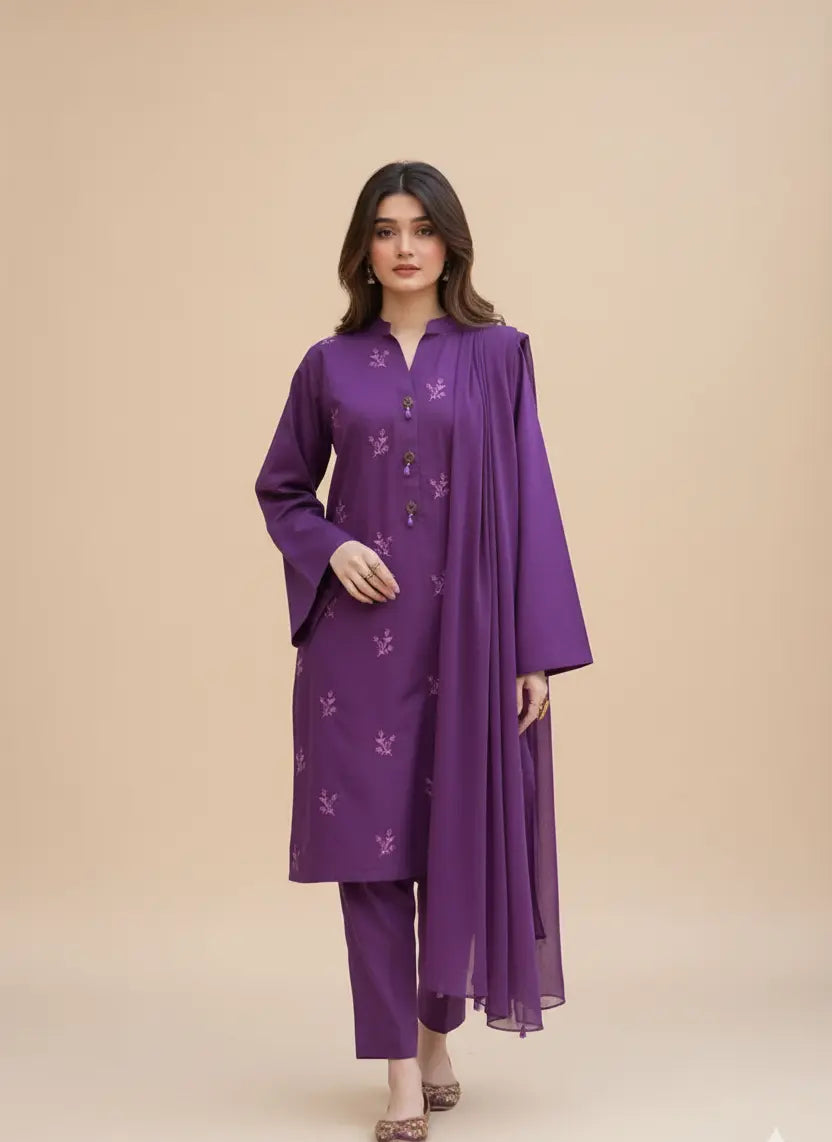 Lush and loop Unstitched Embroidered  Dress – 2pc Winter Set - Lush and Loop