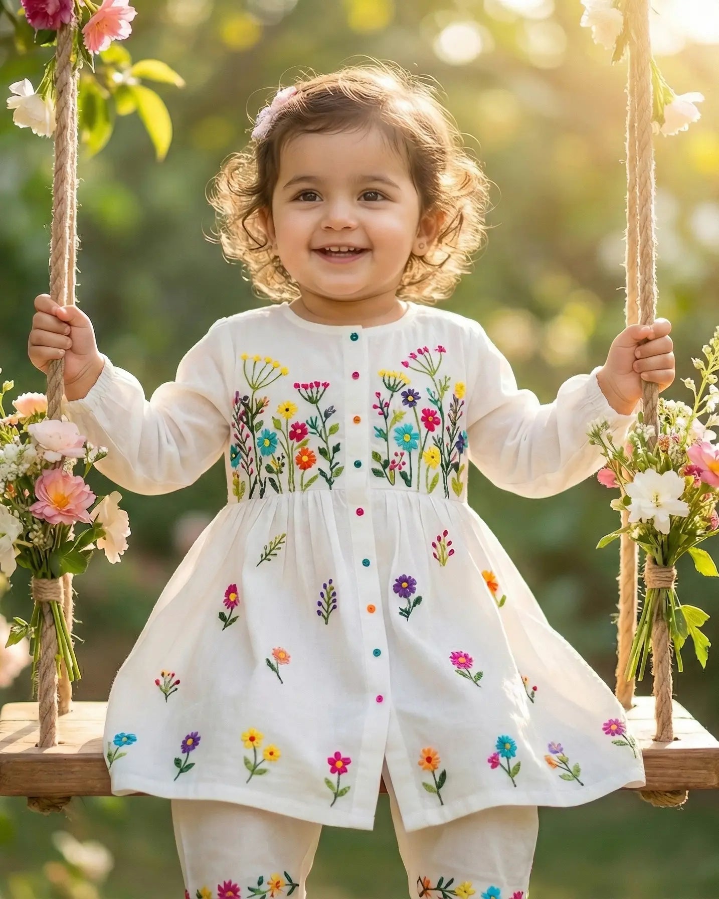 Lush and Loop Hand-Embroidered Floral Khadar Dress - Lush and Loop