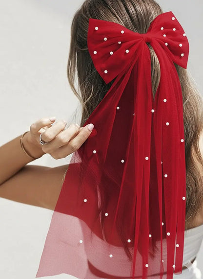 The Dreamy Tulle Veil Bow Clip with pearls__Lush and loop - Lush and Loop