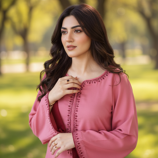 Lush and loop Unstitched Embroidered  Dress – 2pc Winter Set