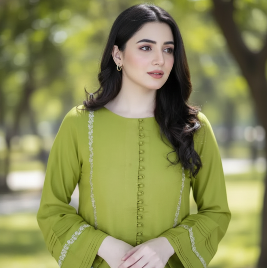 Lush and loop Unstitched Embroidered  Dress – 2pc Winter Set