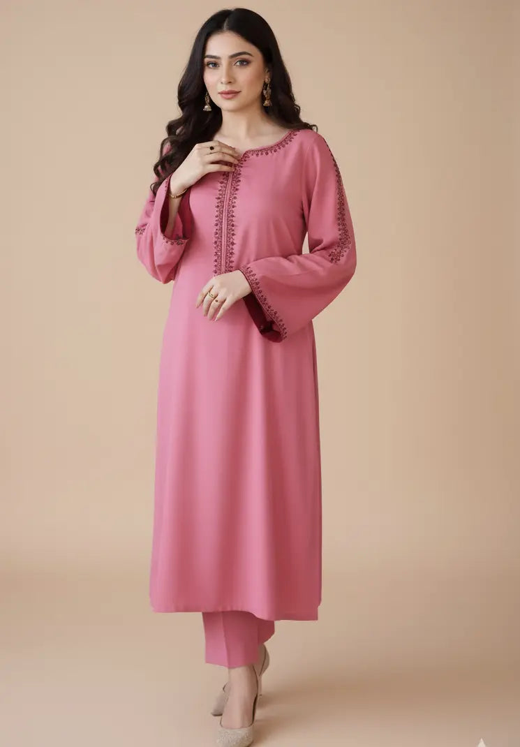 Lush and loop Unstitched Embroidered  Dress – 2pc Winter Set - Lush and Loop