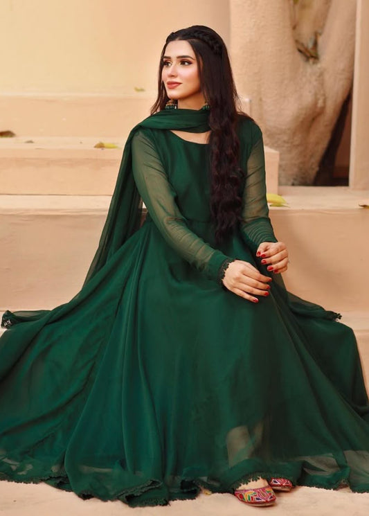 Emerald Grace Stitched Chiffon Maxi Dress