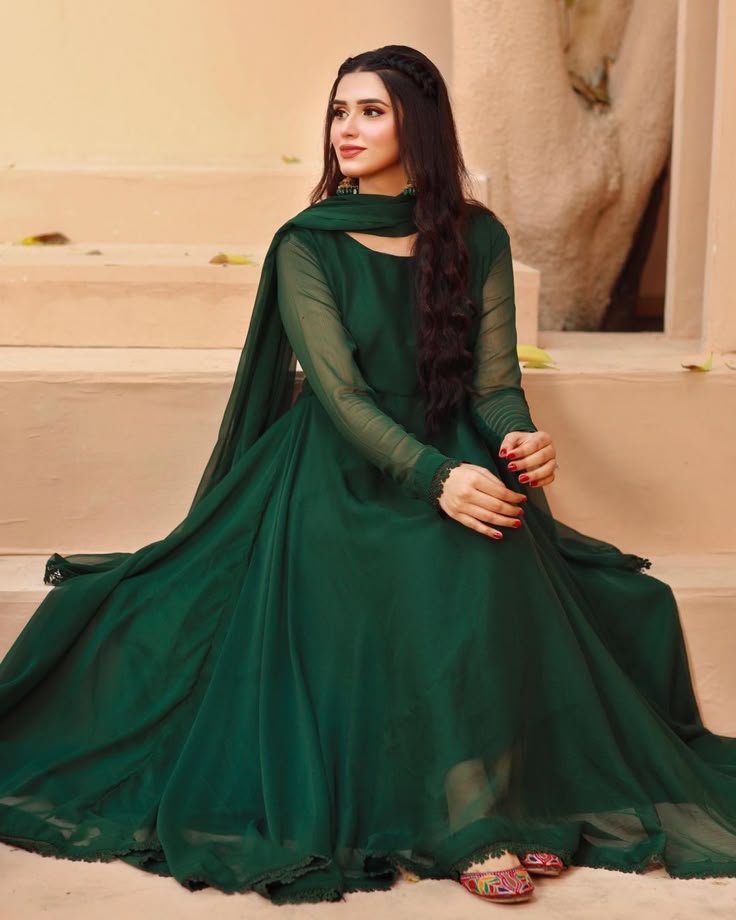 Emerald Grace Stitched Chiffon Maxi Dress