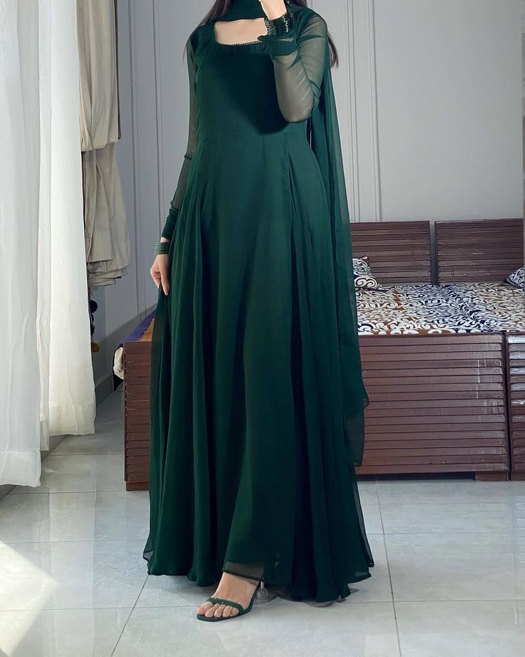 Emerald Grace Stitched Chiffon Maxi Dress
