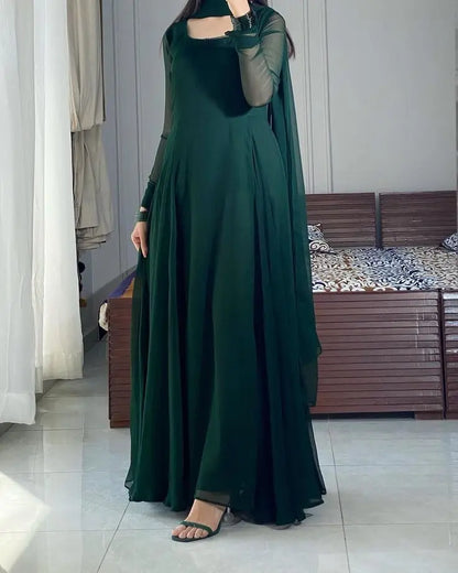 Emerald Grace Stitched Chiffon Maxi Dress - Lush and Loop