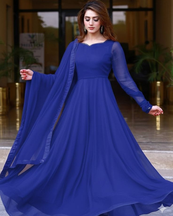 Emerald Grace Stitched Chiffon Maxi Dress