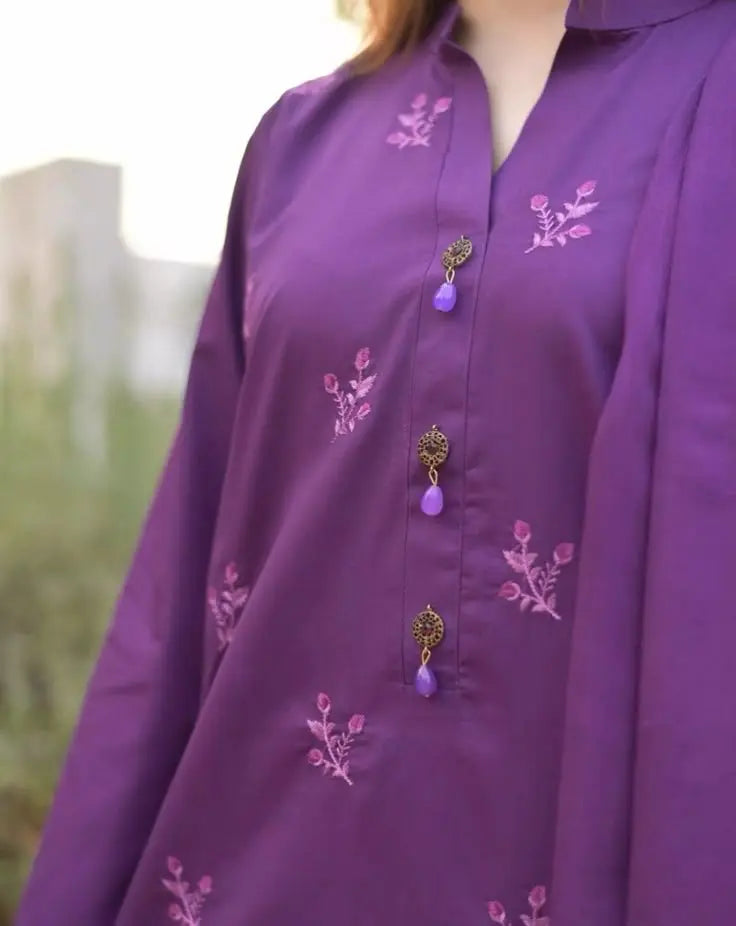 Lush and loop Unstitched Embroidered  Dress – 2pc Winter Set - Lush and Loop