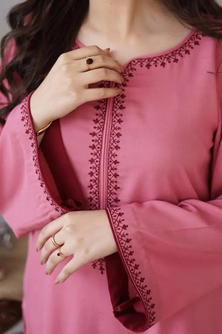 Lush and loop Unstitched Embroidered  Dress – 2pc Winter Set - Lush and Loop