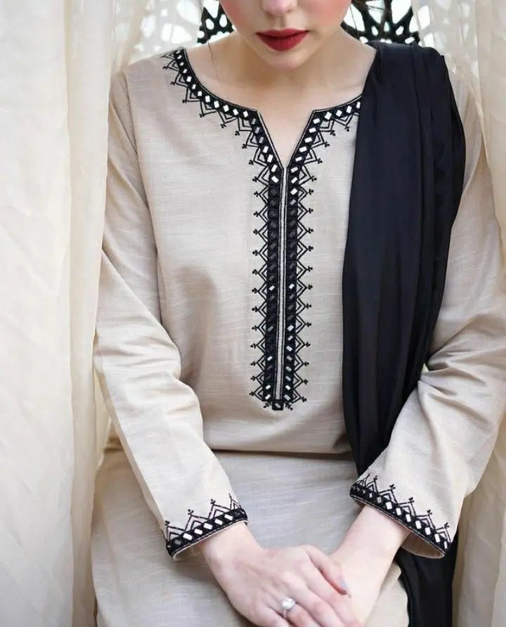 Lush and loop Unstitched Embroidered  Dress – 2pc Winter Set - Lush and Loop