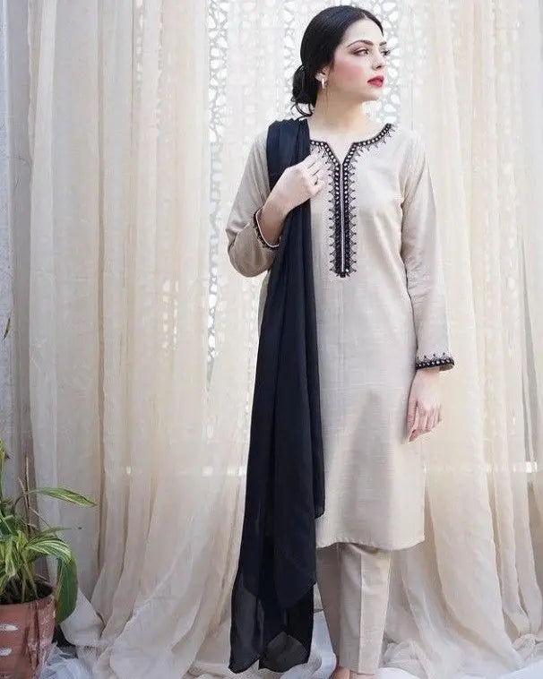 Lush and loop Unstitched Embroidered  Dress – 2pc Winter Set - Lush and Loop