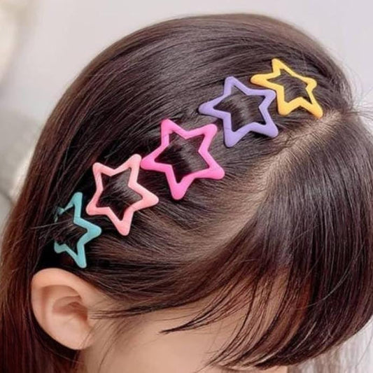 Pack of 4 Star Shape Hair Clips for Girls – Colorful Kids Hair Accessories for Daily Wear & Styling (Multicolor)